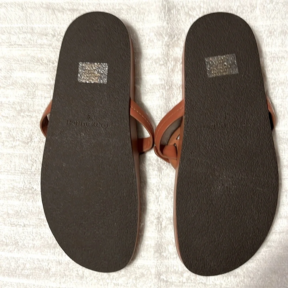 Tory Burch Cognac Leather Logo Toe-Post Sandals